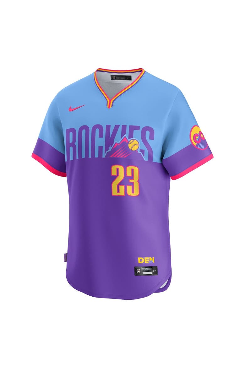 Men's Nike Kris Bryant Purple/Light Blue Colorado Rockies 2025 City Connect Limited Player Jersey, Alternate, color, Purple