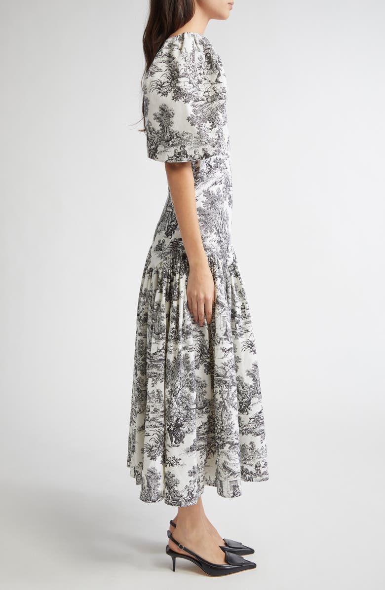 Tanner Fletcher Gender Inclusive Connie Drop Waist Toile de Jouy Midi Dress, Alternate, color, 