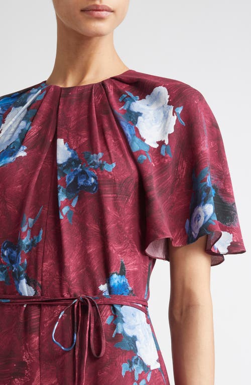 Erdem Abstract Rose Print Short Sleeve Satin Midi Dress In Pink