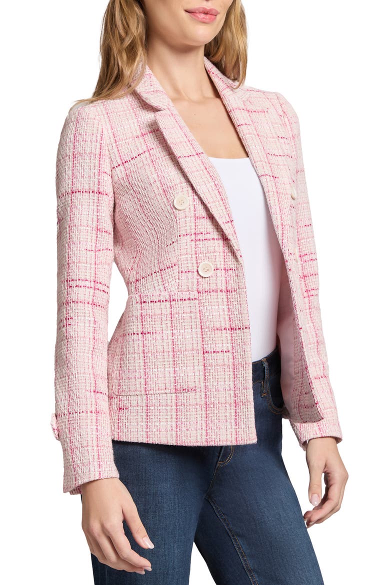 Plaid Tweed Faux Double Breasted Jacket, Alternate, color, PETAL PINK MULTI