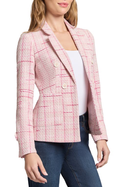 Jones New York Plaid Tweed Faux Double Breasted Jacket In Petal Pink Multi