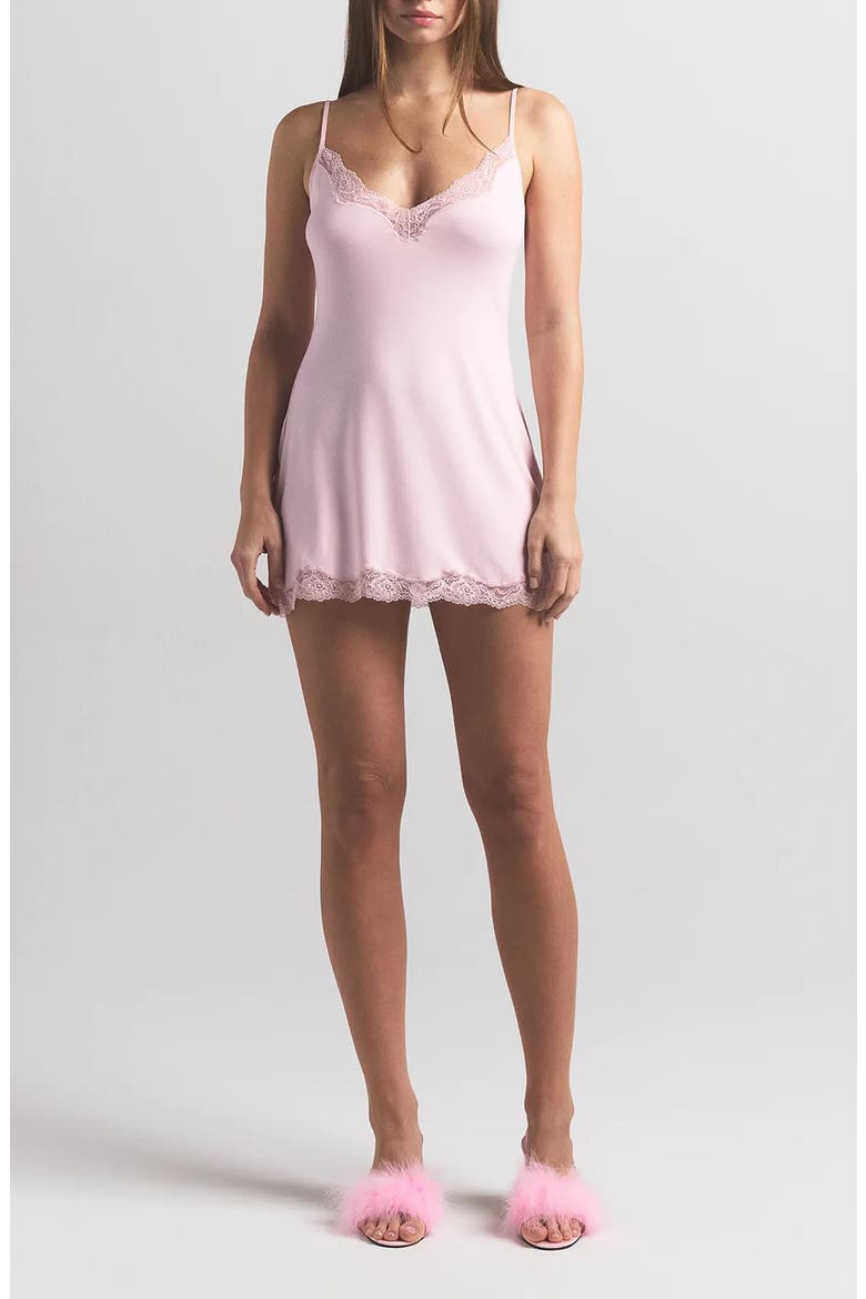 Lace Trim Minidress Nightgown, Alternate, color, BLOOM