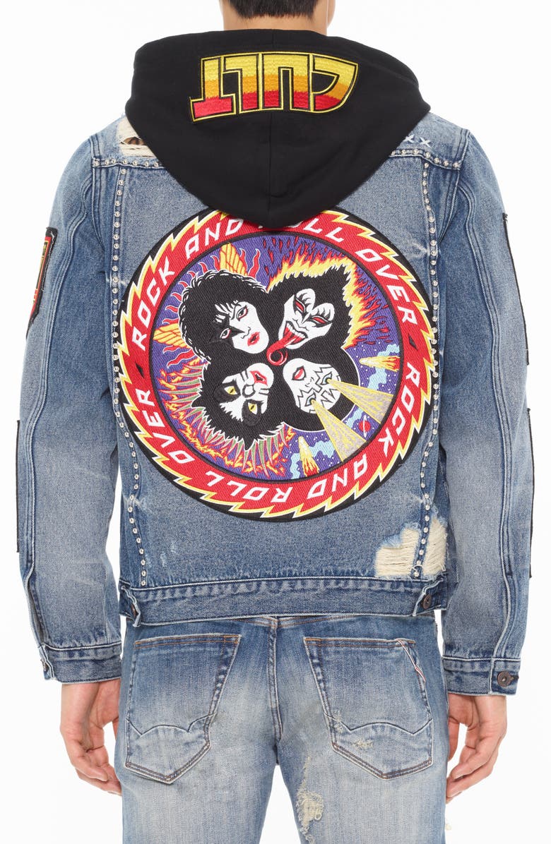 Cult of Individuality Type II Studded Distressed Denim Jacket, Alternate, color, Kiss