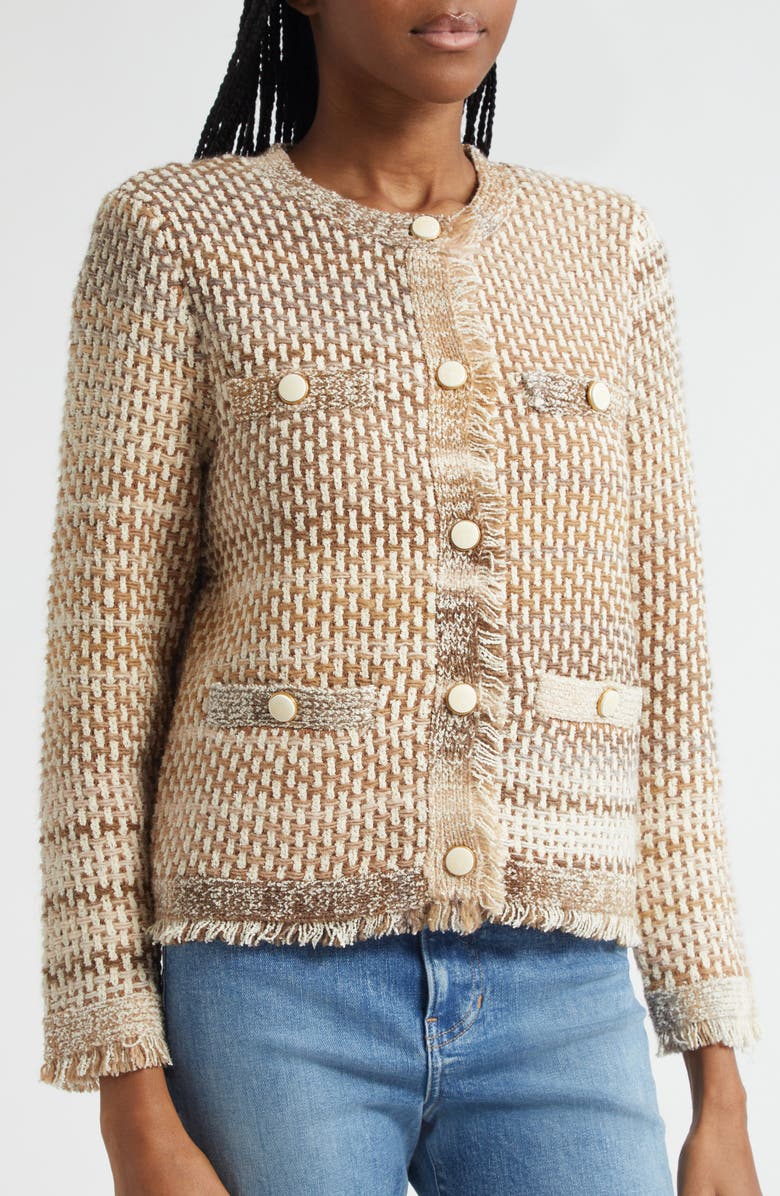 Veronica Beard Sariyah Cotton Blend Knit Jacket, Alternate, color, Desert Khaki Multi
