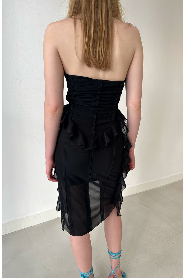 Ria Ruffle Mesh Midi Dress, Alternate, color, Black