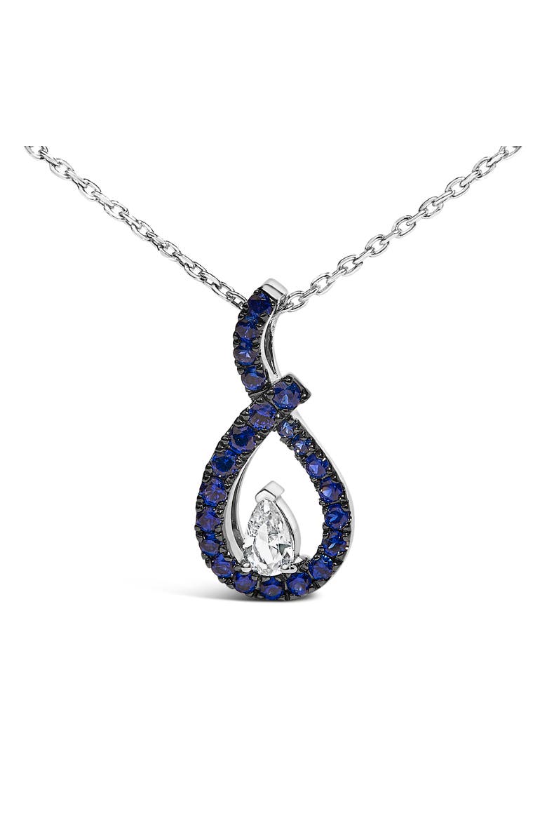 Haus of Brilliance Silver Created Blue and White Sapphire Teardrop Shaped Pendant Necklace, Alternate, color, White