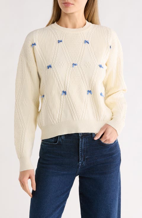 3D Bow Pointelle Sweater