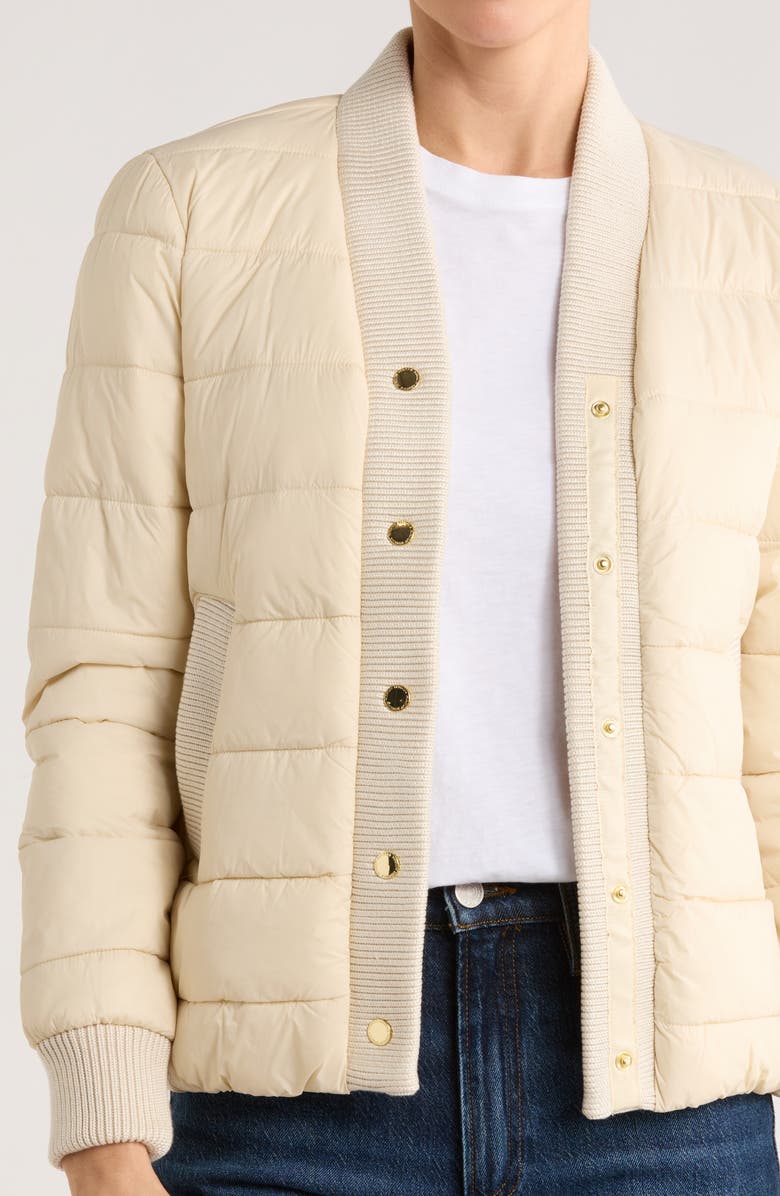 Rebecca Minkoff Water Resistant Ribbed Trim Puffer Jacket, Alternate, color, Chalk