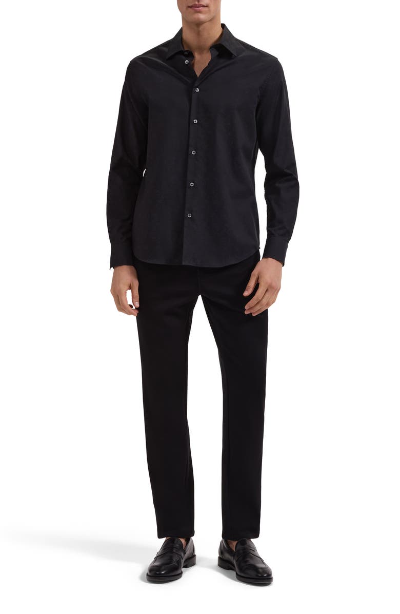 Bugatchi Julian Shaped Fit Floral Jacquard Stretch Cotton Button-Up Shirt, Alternate, color, Black