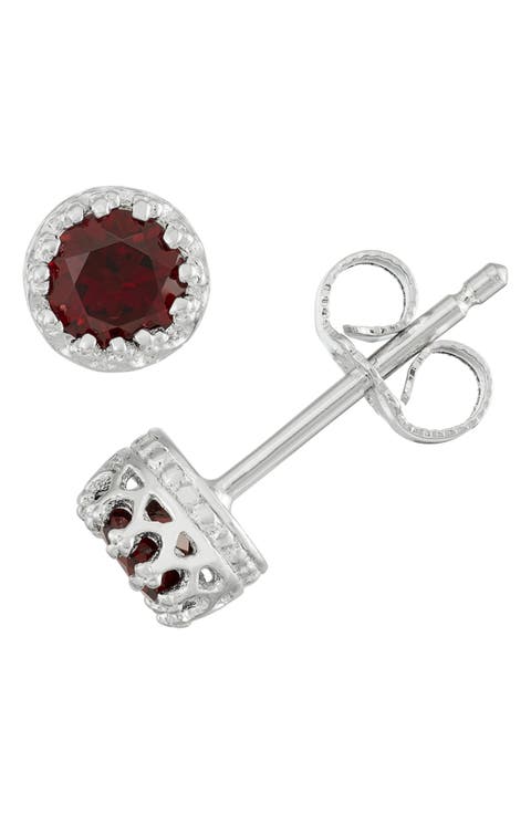 Sterling Silver Stone Crown Stud Earrings