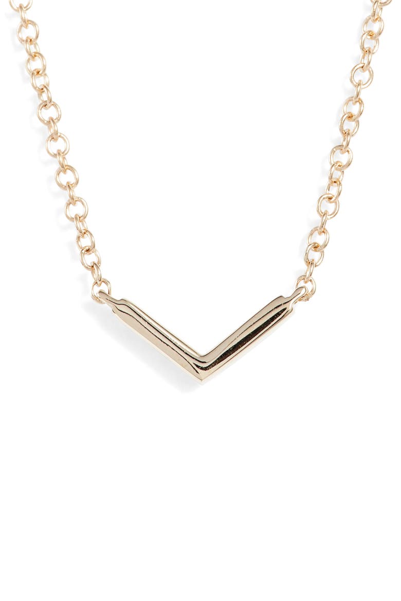 Mini Chevron Diamond Pendant Necklace, Alternate, color, YELLOW GOLD
