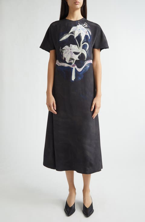 Daisy Lily Print Silk Dress