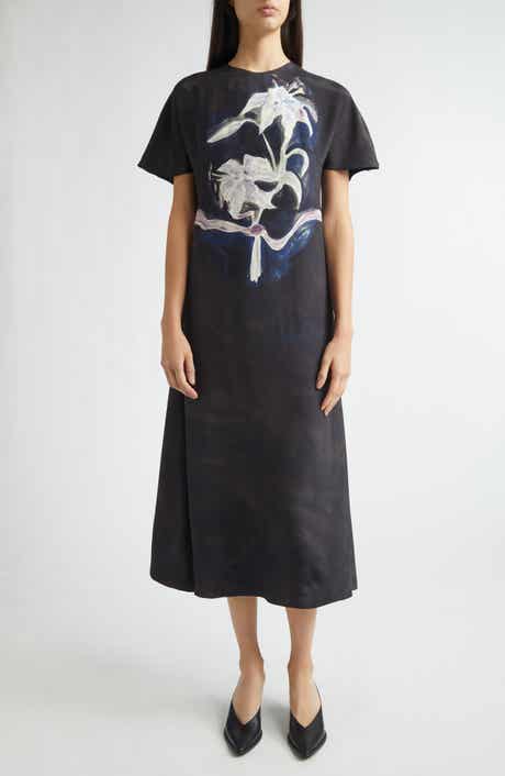 Daisy Lily Print Silk Dress
