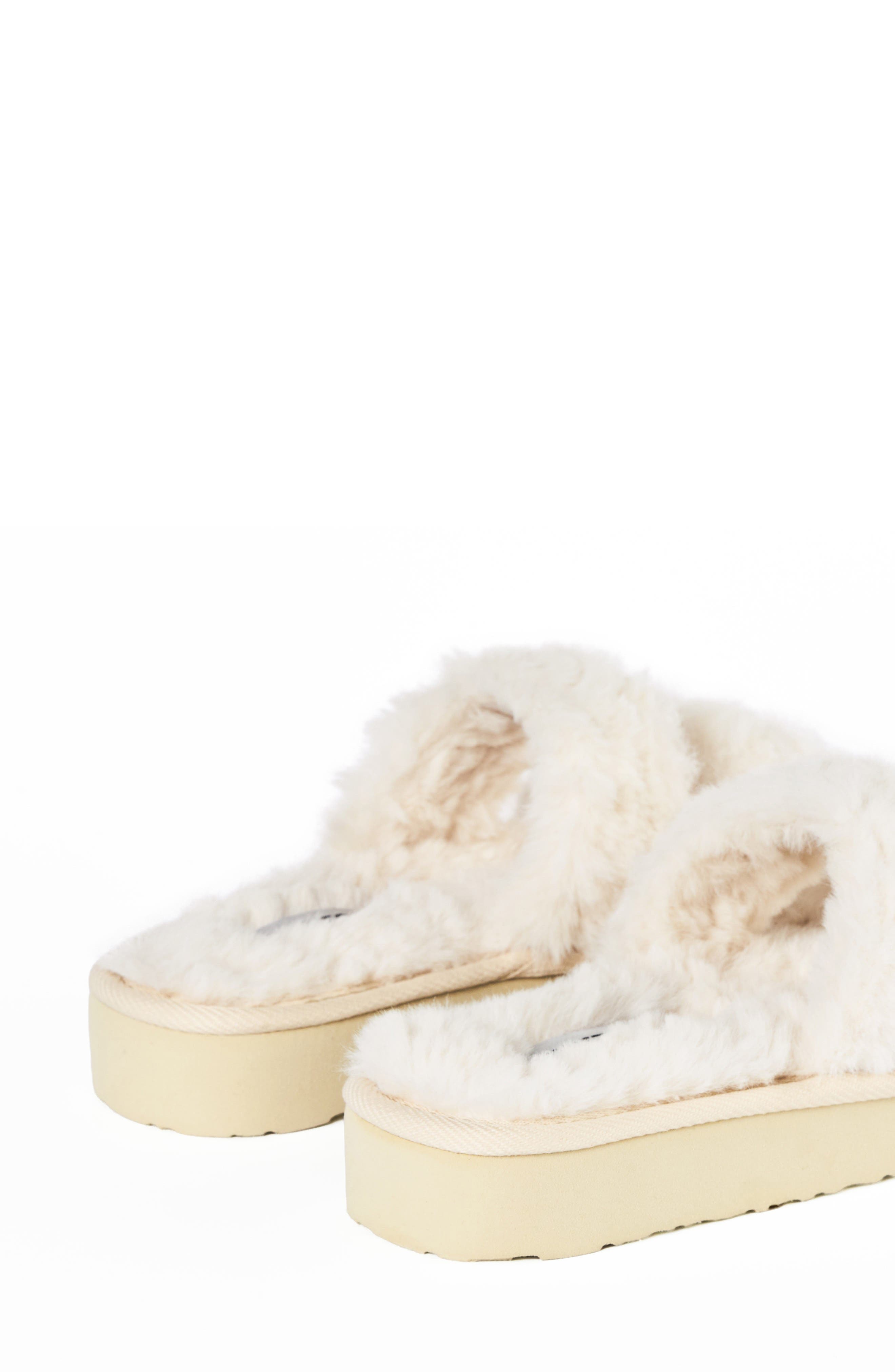 Teddy Faux Fur Two Band Slipper, Alternate, color, CREAM