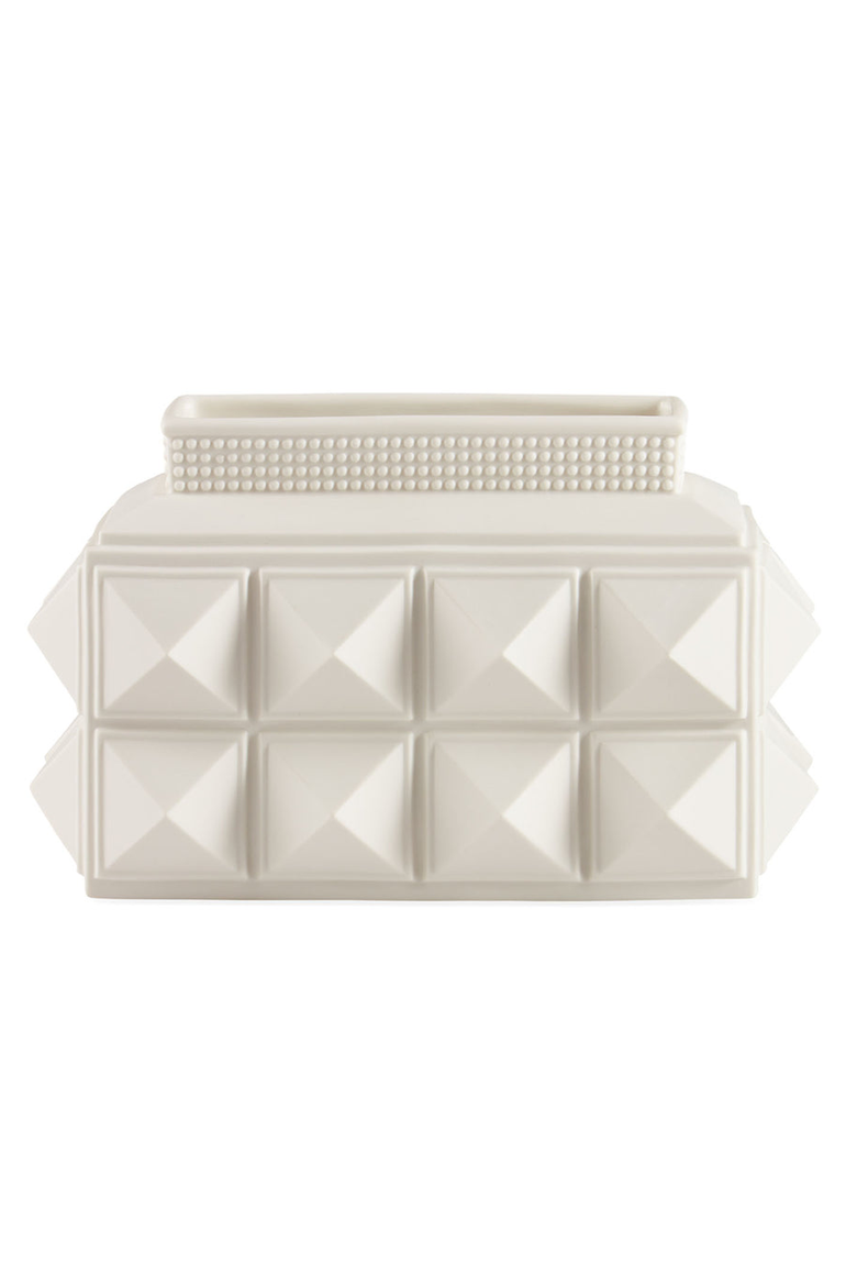 Charade Studded Low Vase, Main, color, White