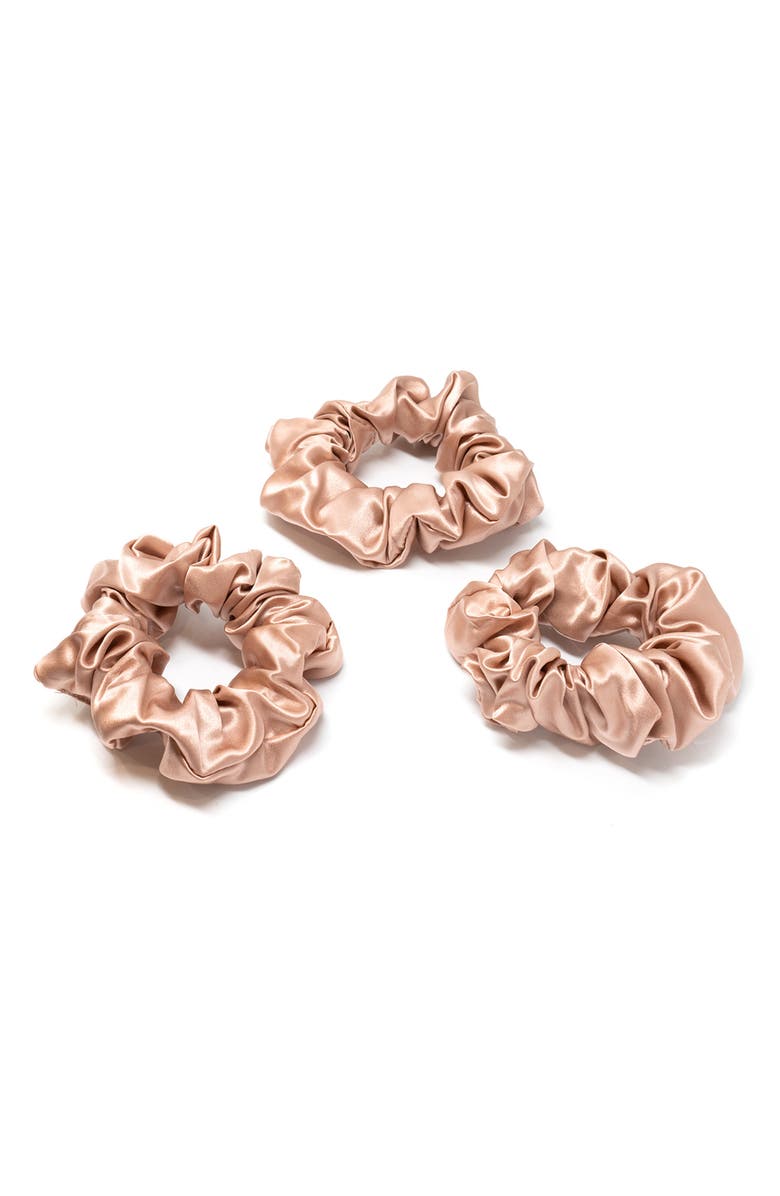 BLISSY 3-Pack Silk Scrunchies, Main, color, Rose Gold