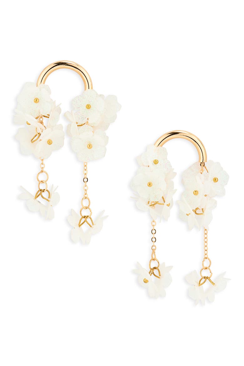 Beaded Flower Drop Earrings, Main, color, GOLD/ WHITE