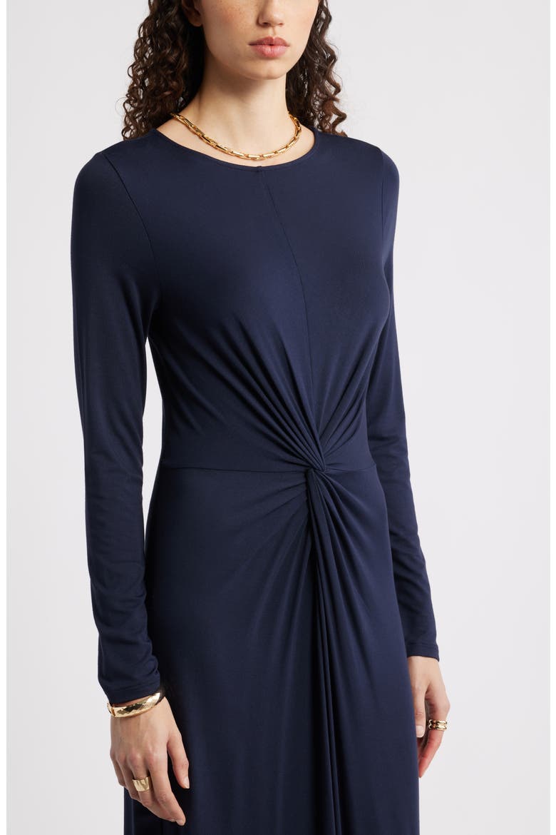 Twist Front Long Sleeve Jersey Maxi Dress, Alternate, color, NAVY NIGHT