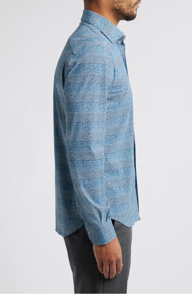 Zanella Downing Glen Plaid Knit Nylon Blend Dress Shirt, Alternate, color, Navy