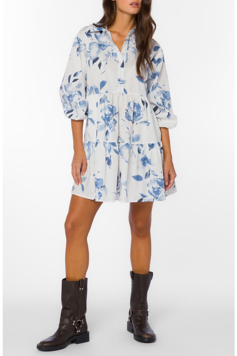 Floral Balloon Sleeve Cotton Tiered Shirtdress, Main, color, WASHED WATERFLOWER
