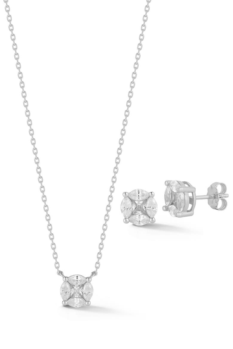 Cubic Zirconia Pendant Necklace & Stud Earrings Set, Main, color, SILVER