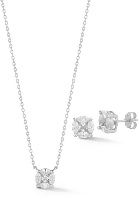 Cubic Zirconia Pendant Necklace & Stud Earrings Set