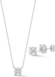 GLAZE JEWELRY Cubic Zirconia Pendant Necklace & Stud Earrings Set