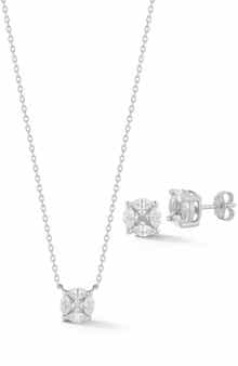Cubic Zirconia Pendant Necklace & Stud Earrings Set