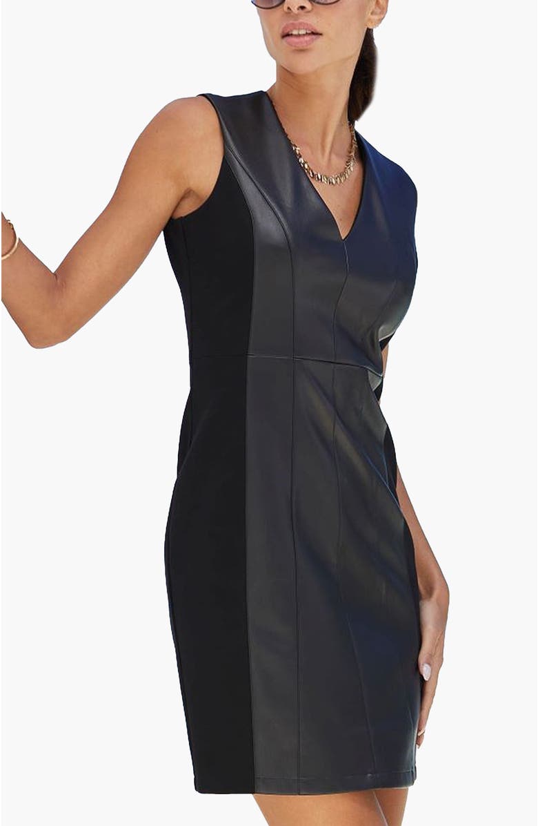 LASCANA Women's Fauxeather Dress, Main, color, Black