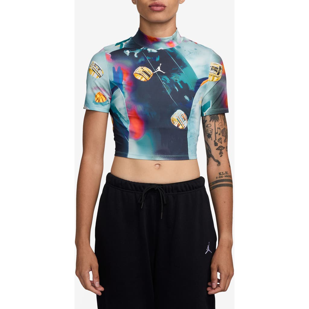 Shop Jordan Printed Mock Neck Crop Top In White