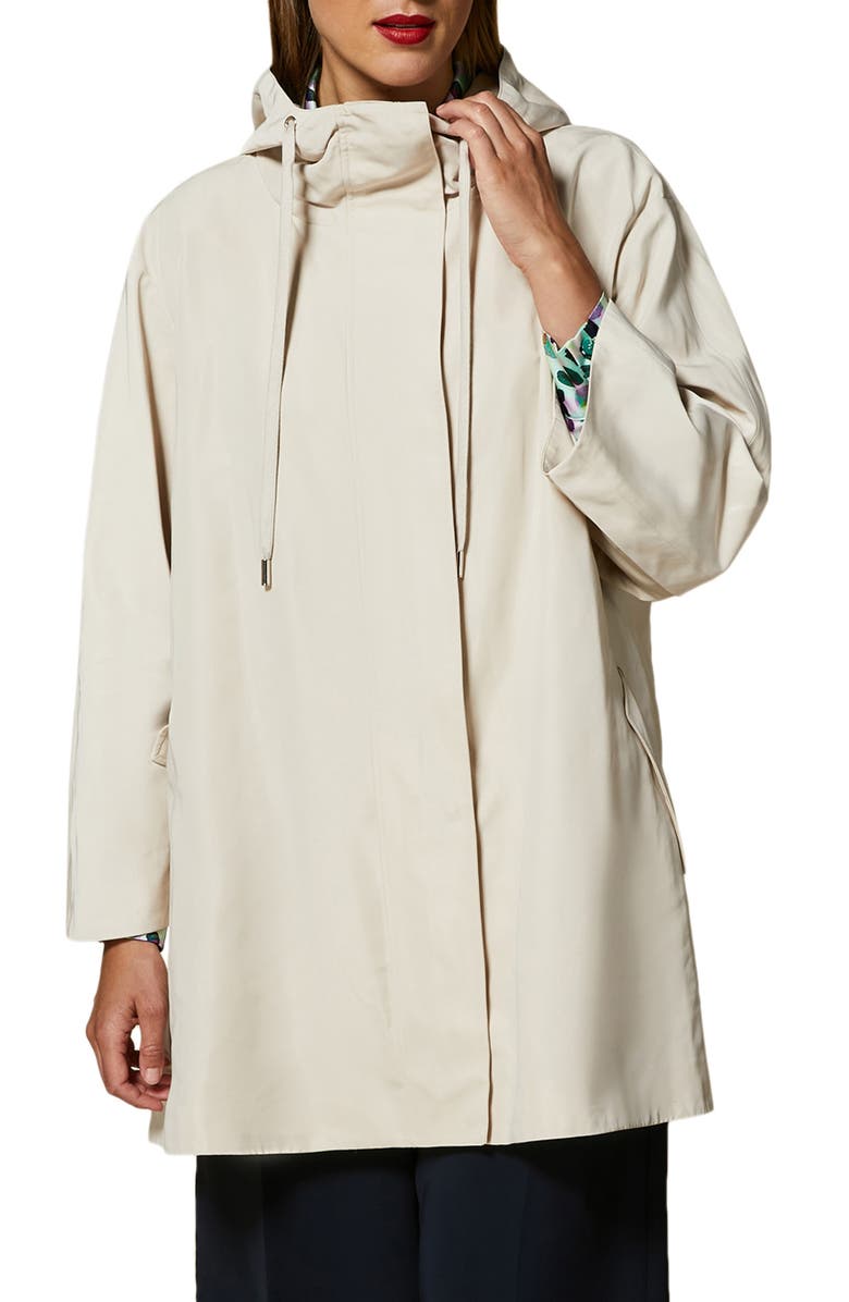 Marina Rinaldi Trono Water Repellent Trapeze Hooded Raincoat, Main, color, 