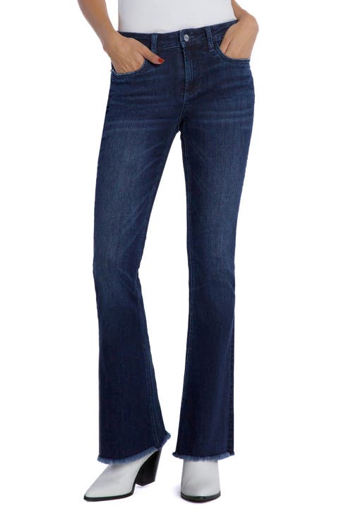 Fun Mid Rise Frayed Slim Flare Jeans