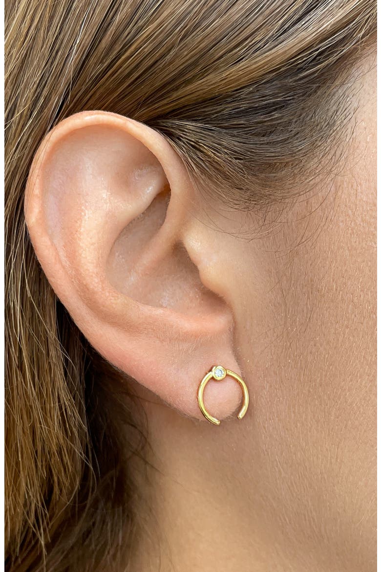 14K Yellow Gold Plated Brass Bezel Crystal Open Front Facing Hoop Earrings, Main, color, YELLOW