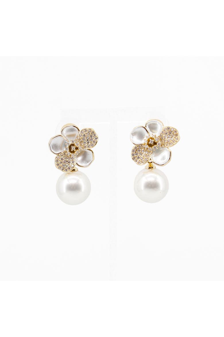 Indira Pearl Flower Drop Earrings, Main, color, Gold