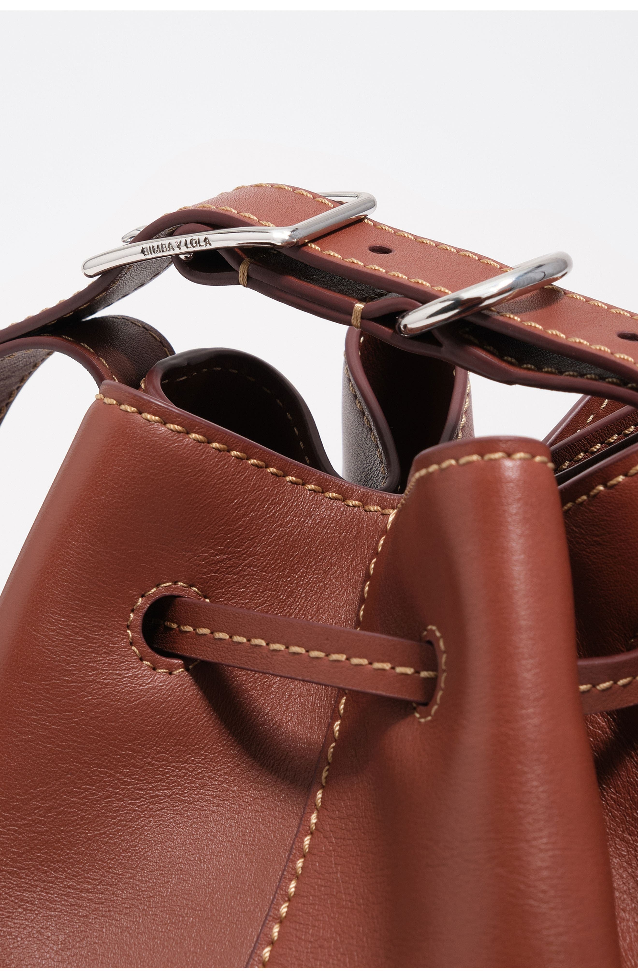 Bimba y Lola Large leather Carlino bucket bag, Alternate, color, Nut