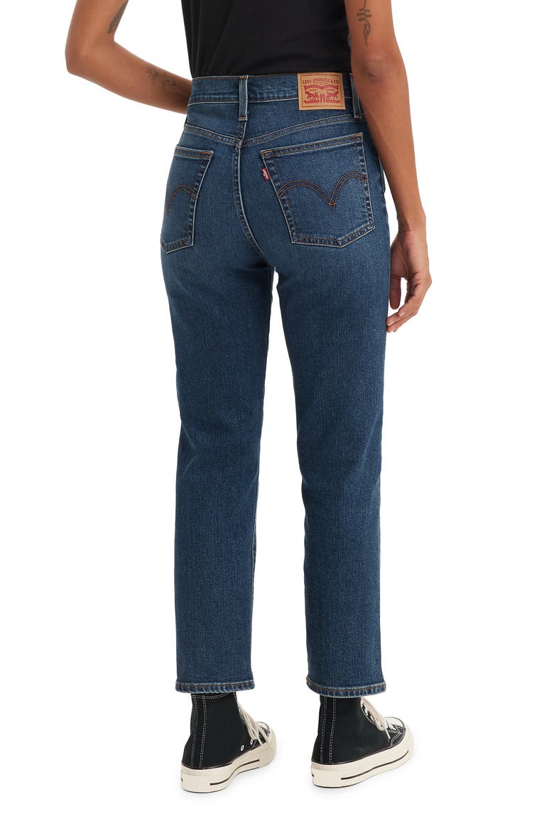 Wedgie High Waist Straight Leg Jeans, Alternate, color, INDIGO HERE WE GO