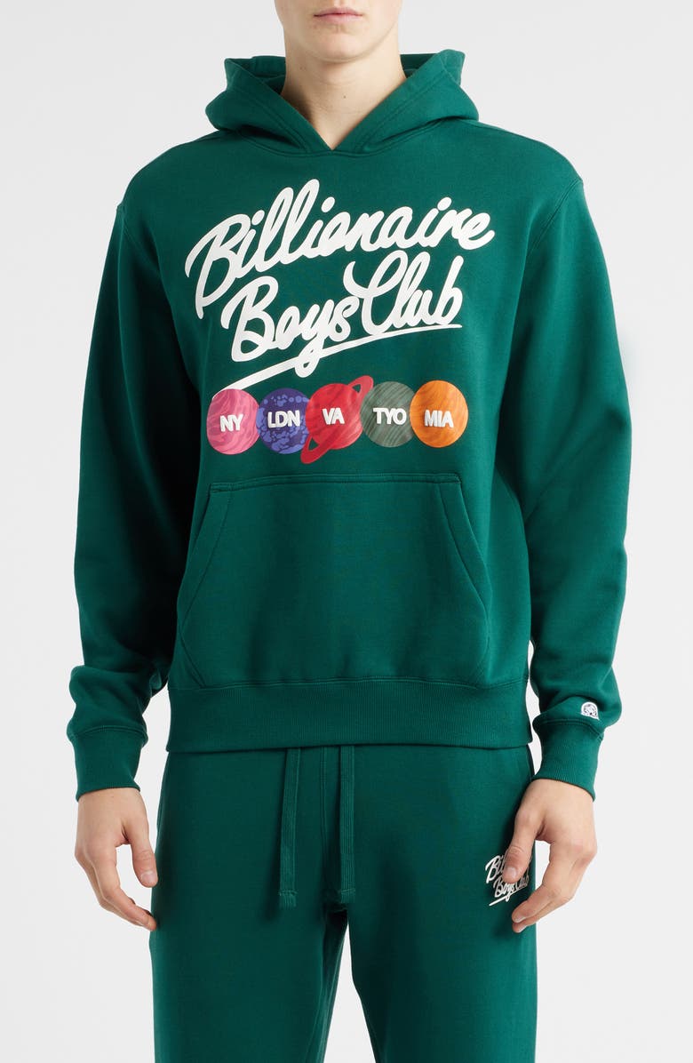 Billionaire Boys Club Script Cotton Graphic Hoodie, Main, color, Rain Forest