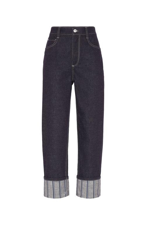 Brunello Cucinelli Dazzling Embroidery Trousers In Dark Denim