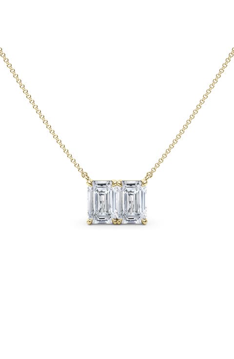 Lab Grown Diamond Twin Emerald Cut Pendant Necklace