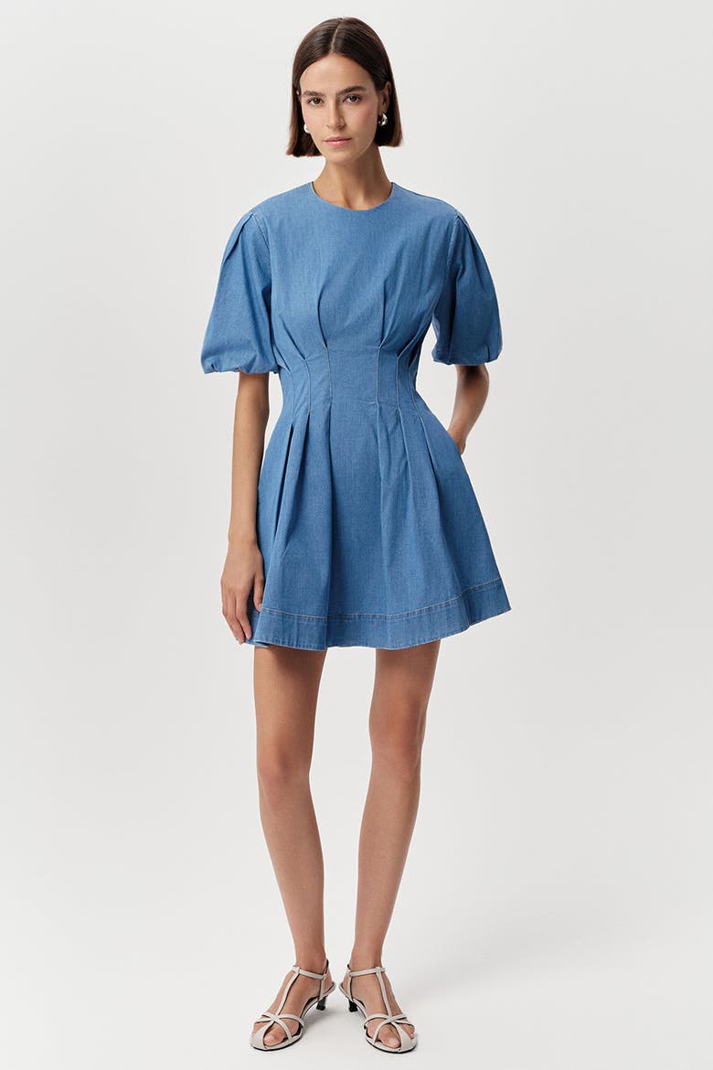 Briella Crew Neck Fitted Mini Dress, Alternate, color, Blue