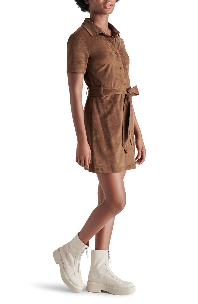 Steve Madden Jolene Faux Suede Mini Shirtdress, Alternate, color, Coco