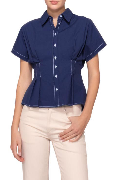 Godet Short Sleeve Button-Up Shirt