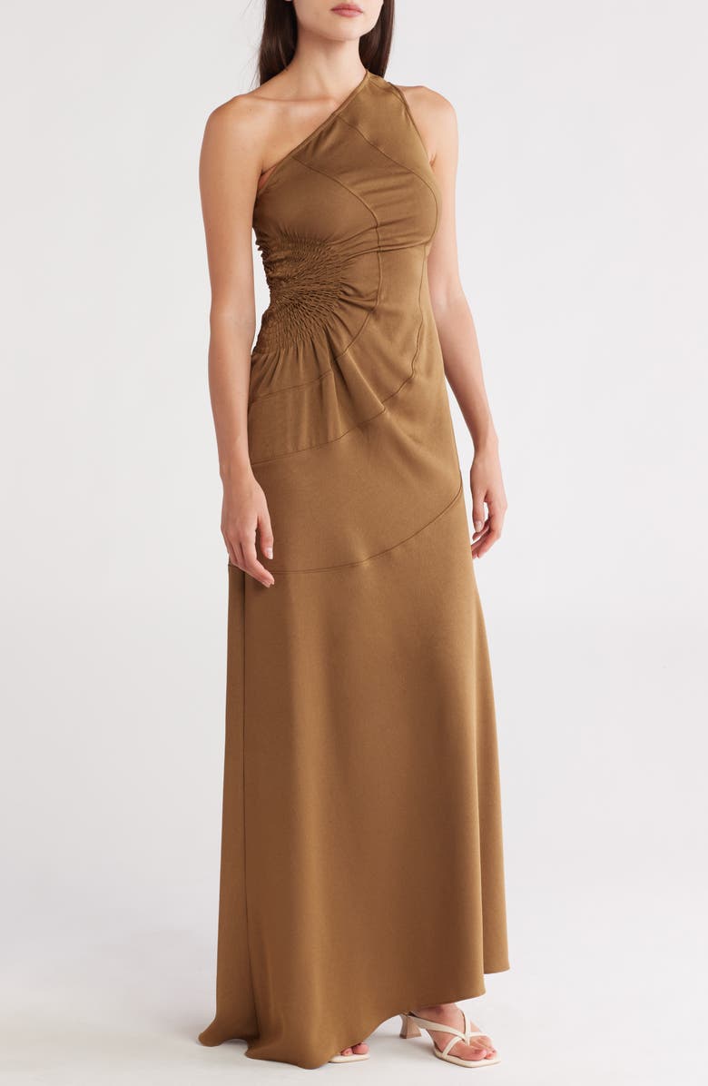 A.L.C. Paige One Shoulder Dress, Main, color, Aged Bronze