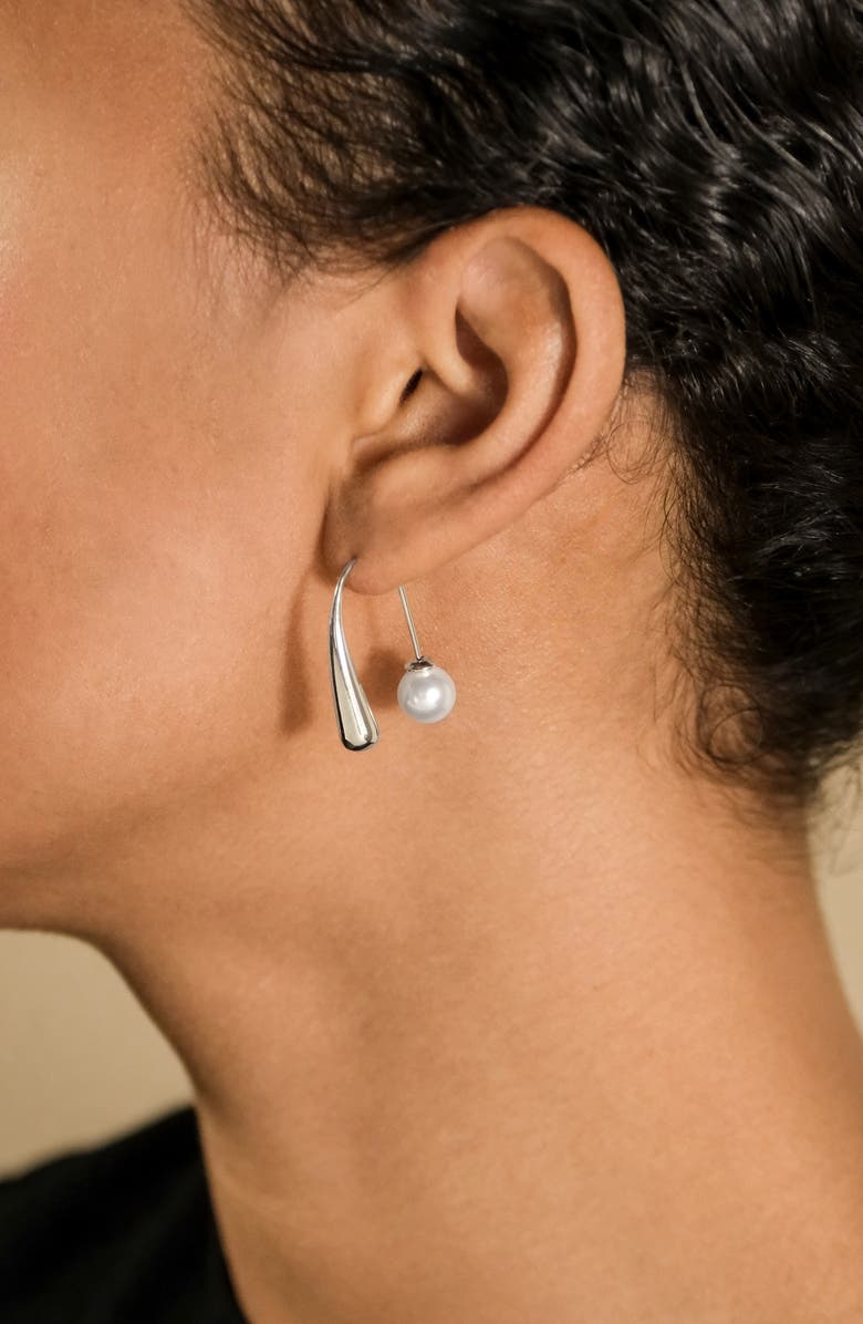 Sterling Forever Heidi 7.5–8mm Pearl Threader Earrings, Alternate, color,