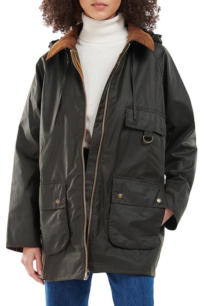 Highclere Hooded Waxed Jacket, Main, color, OLIVE