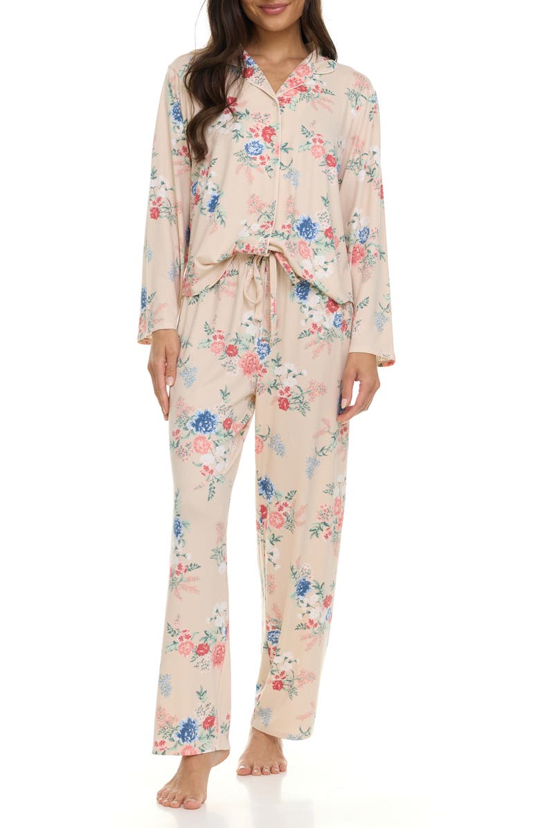 Flora By Flora Nikrooz Lindsey Collared Knit Pajamas, Alternate, color, Sand