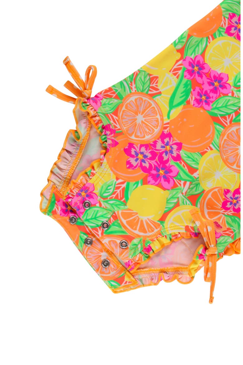 Neon Ruffle Long Sleeve UPF 50+ One-Piece Rashguard Swimsuit, Alternate, color, YELLOW