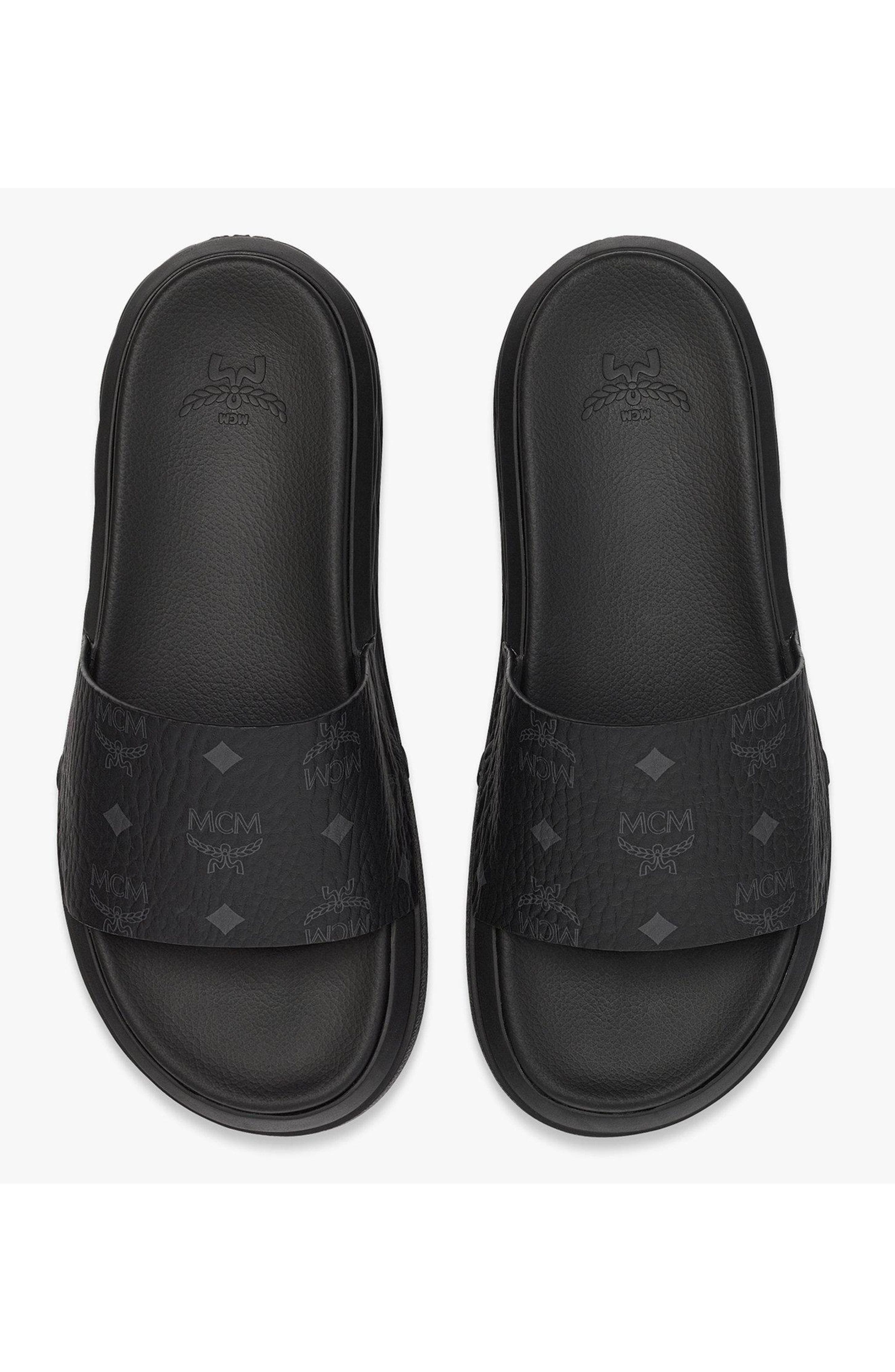 MCM Visetos Slide Sandals, Alternate, color, Black
