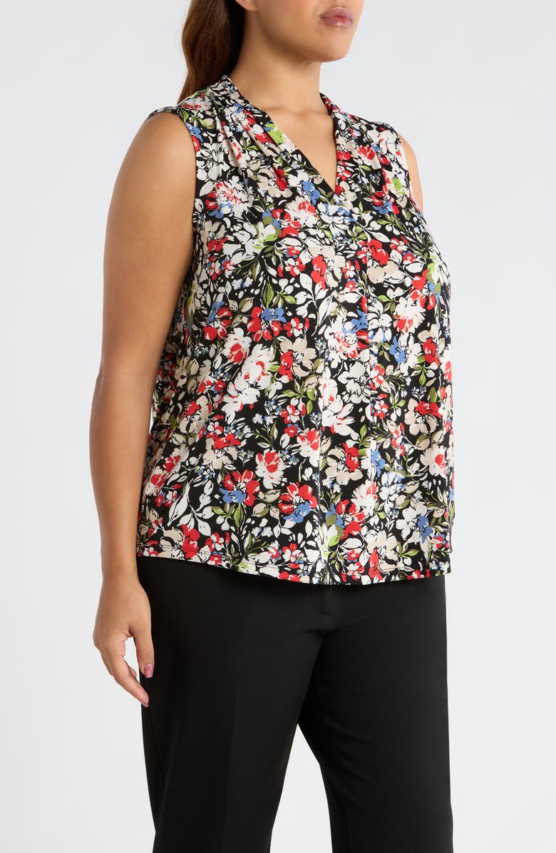 AK ANNE KLEIN Abstract Print V-Neck Button-Up Knit Top, Alternate, color, Anne Black Multi