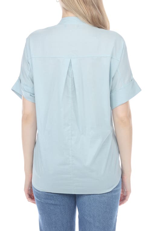 Rain And Rose Embroidered Cotton Shirt In Lt Blue